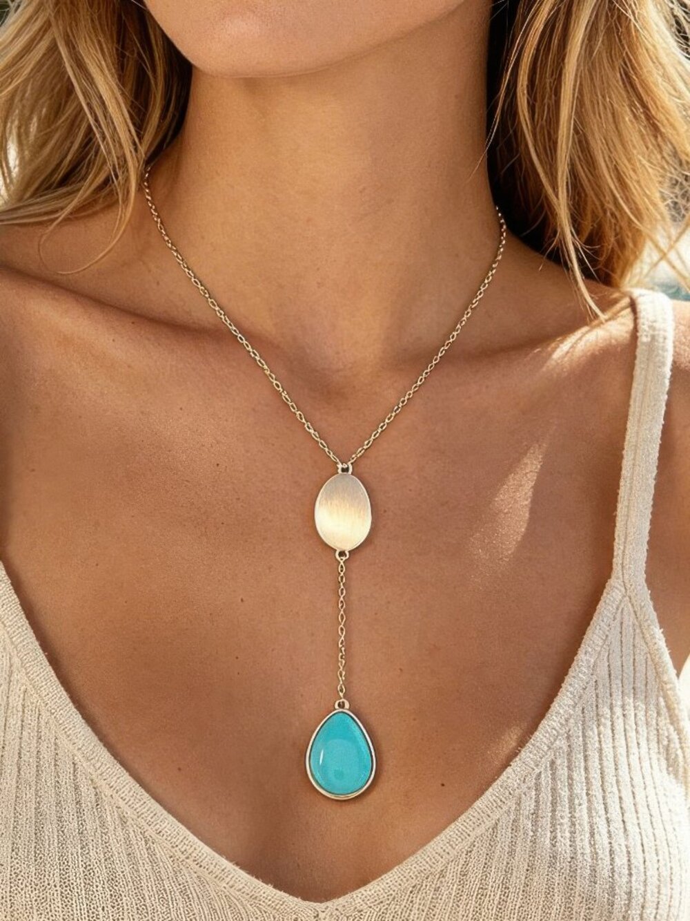 Double Pendant Drop Chain Necklace